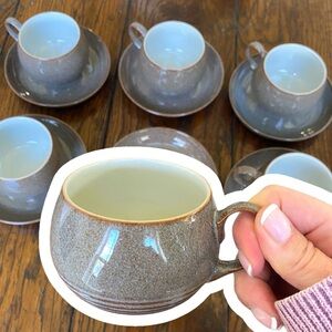 Denby Langley Greystone Stoneware Cups & Saucers 12 Pc England Vintage